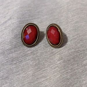 Red earrings with gold trim